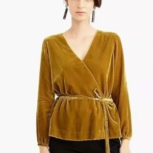 NWT J. Crew Chartreuse Yellow Gold Wrap Top Velvet Blouse Size Medium Shirt